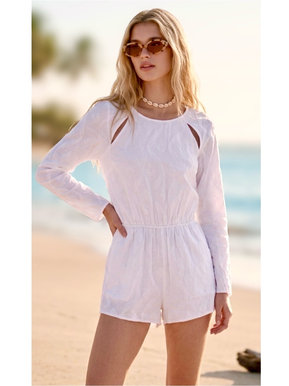 TAVIK Amour Romper Long Sleeve 100% Cotton in White NWT
